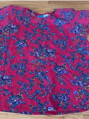 Vintage New Moves women’s medium Bright Floral Pink Short Sleeve Top